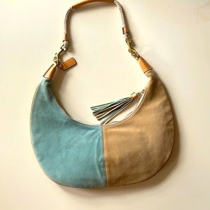 Coach Suede Blue Green Tan Purse Shoulder Bag